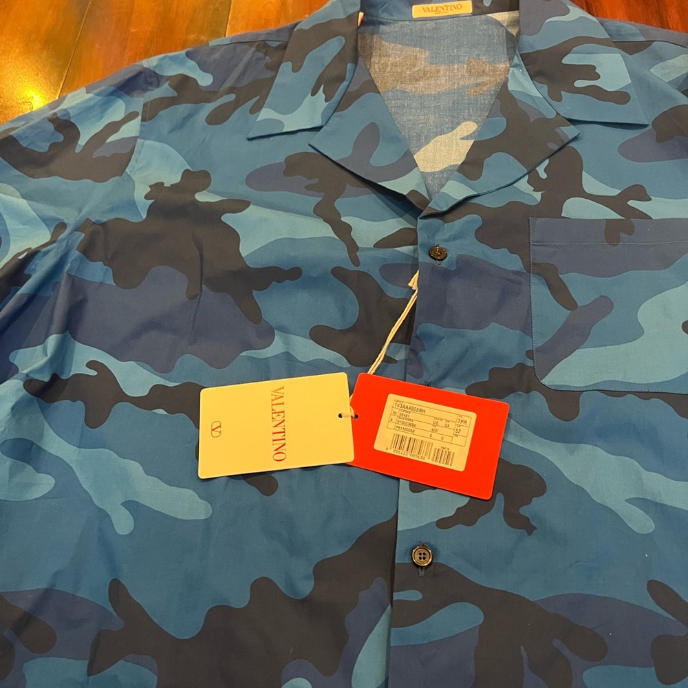 Valentino Camouflage blue print shirt, buttons up